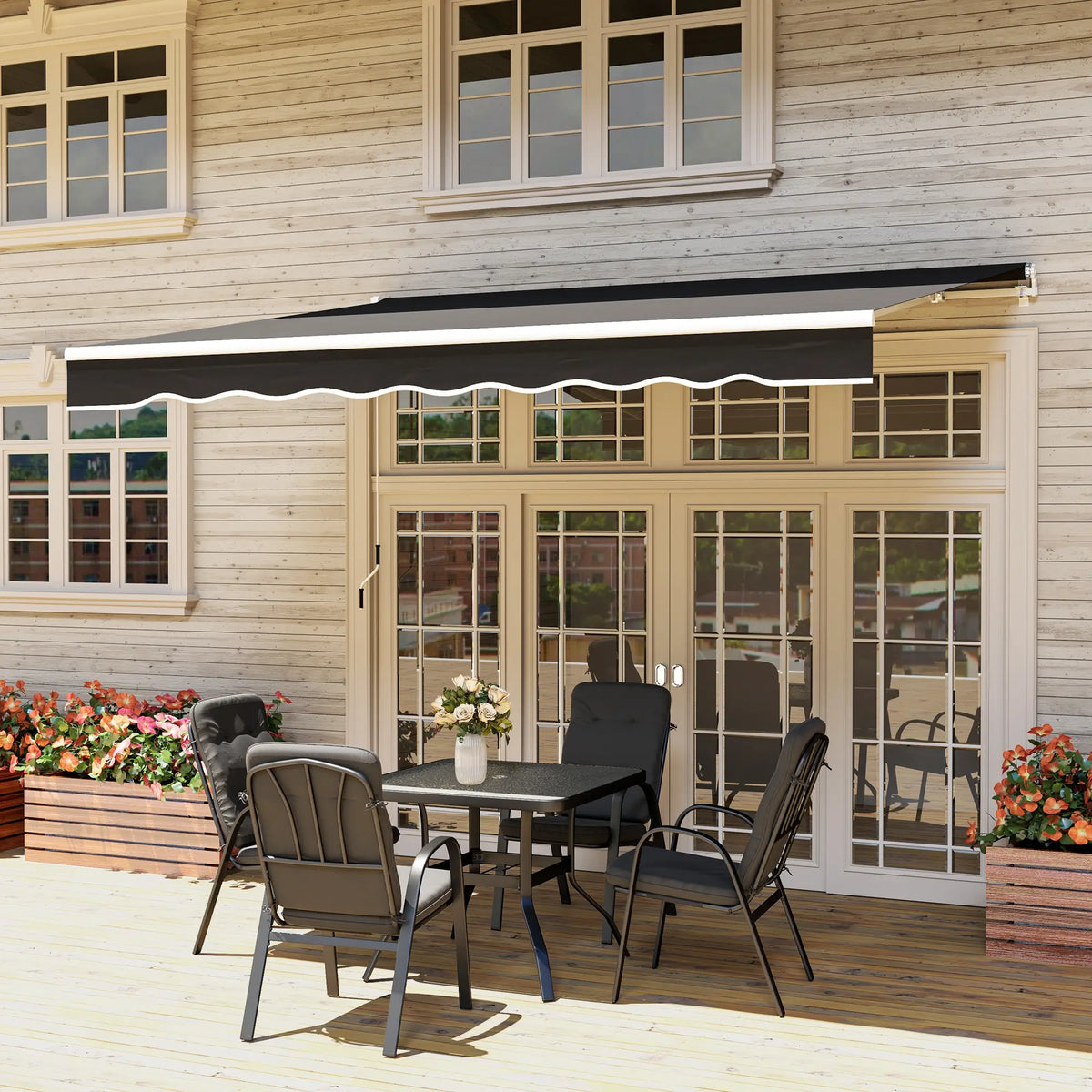 8' x 7' Retractable Patio Awning, UV Water-Resistant Fabric, Black