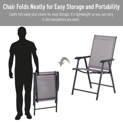 2-Piece Folding Dining Chair Set, Outdoor Furniture with Armrests, Grey Patio Chairs at Gallery Canada