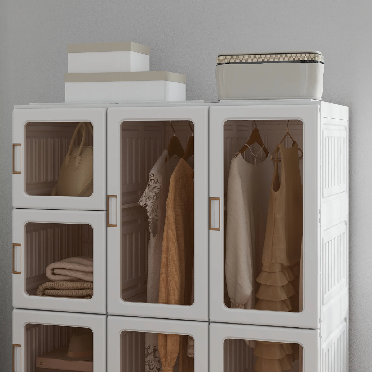 Portable Wardrobe, Foldable Plastic Closet, 8 Compartments, 2 Hanging Rods, Brown Clothing Storage at Gallery Canada