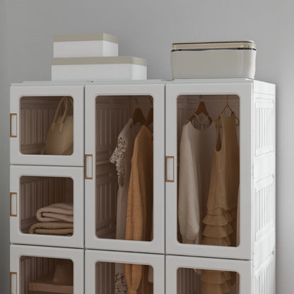Portable Wardrobe, Foldable Plastic Closet, 8 Compartments, 2 Hanging Rods, Brown Clothing Storage at Gallery Canada