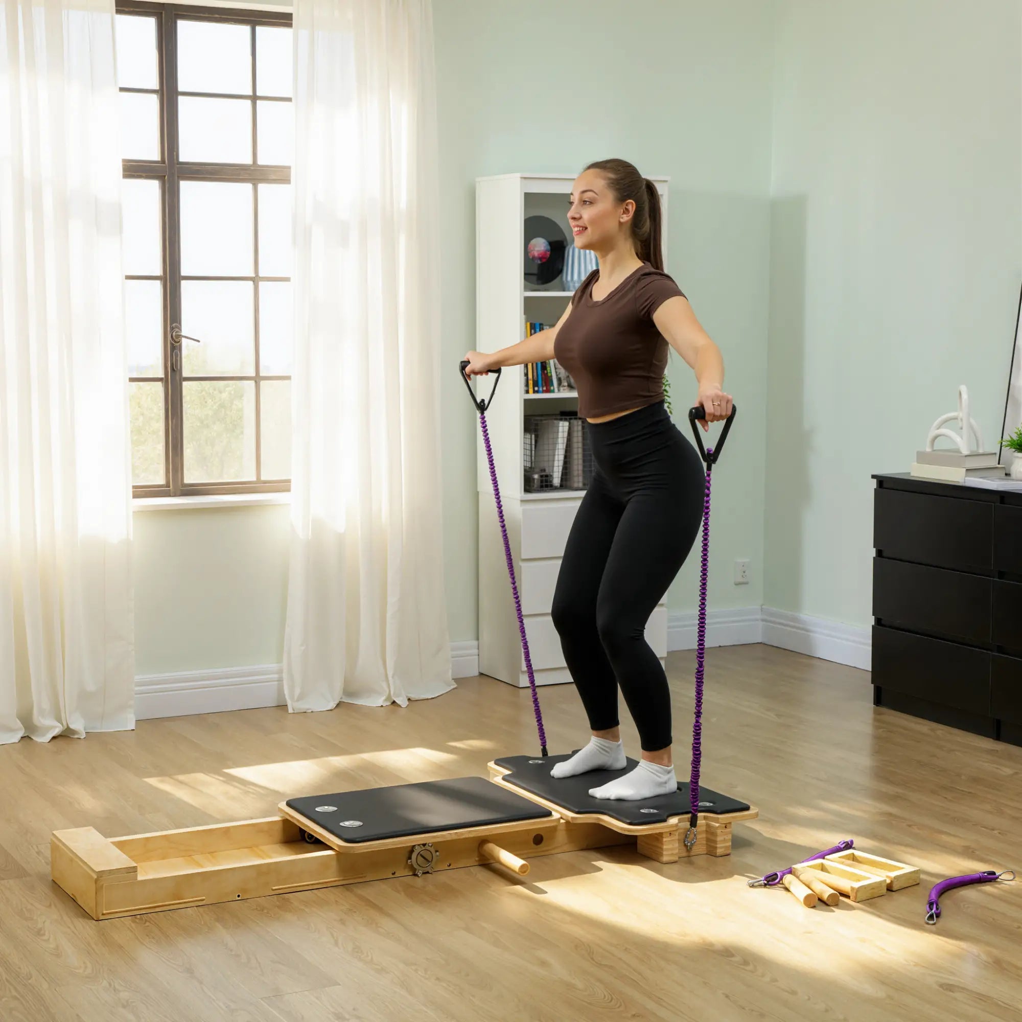 Portable Pilates Reformer Machine, Multifunctional Board With Resistance Bands Aerobic Equipment at Gallery Canada