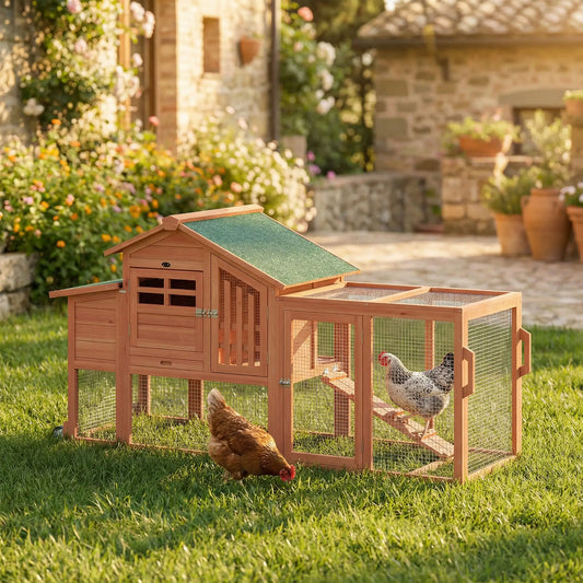 Mobile Wooden Chicken Coop With Run, Nesting Box, Pull-Out Tray, Orange Chicken Coops Orange at Gallery Canada