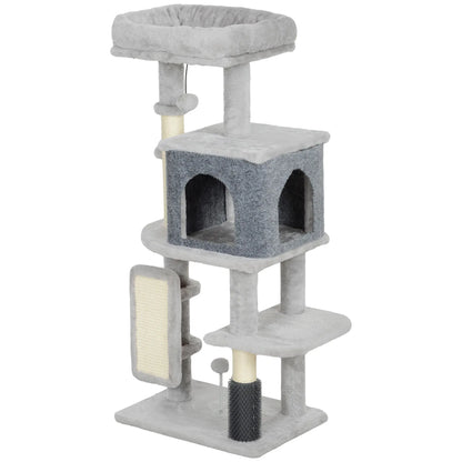 41 Inch Cat Tree, Scratching Posts, Bed, Condo, Grooming Brush Cat Trees Light Grey, Cream White at Gallery Canada