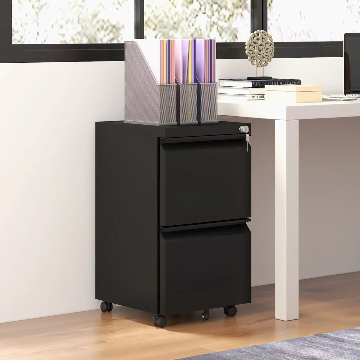 Mobile Vertical Filing Cabinet, 2-Drawer, Adjustable Hanging Bar, Letter, A4, Legal Size, Black Office Cabinets & Cupboards at Gallery Canada