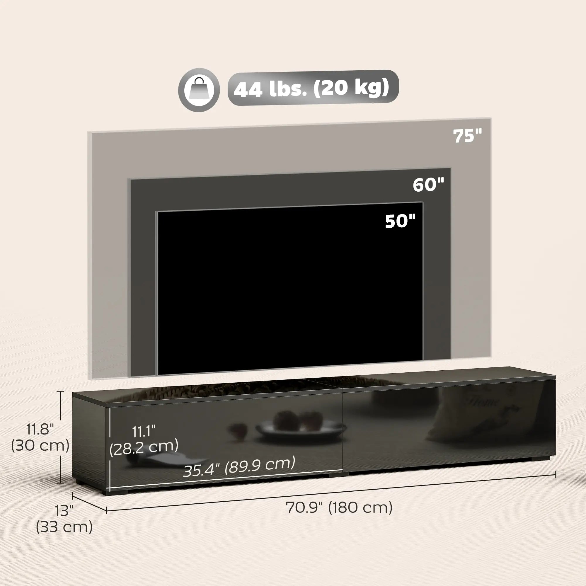 Floating TV Stand For 75 Inch TVs, 70.9 Inch Cabinet, High Gloss, Black TV Stands at Gallery Canada