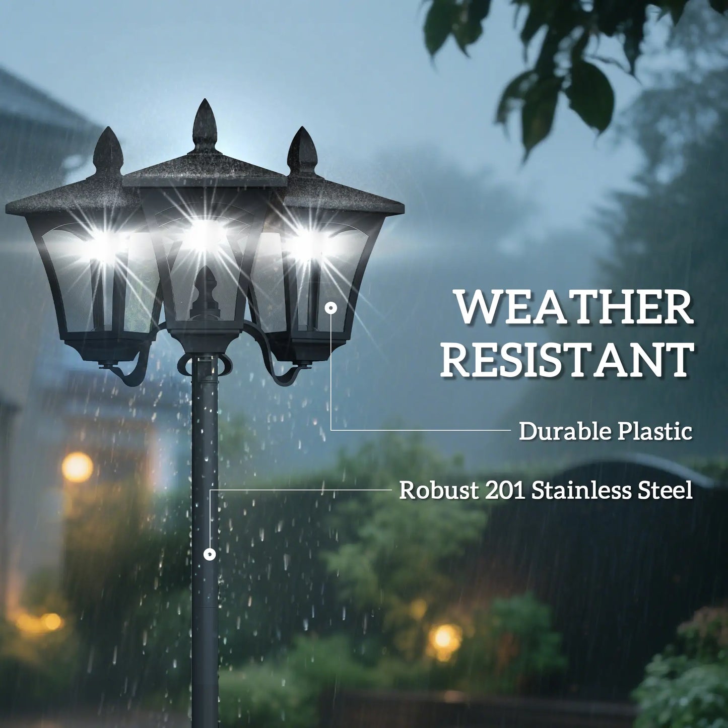 Triple Solar Lamp Post, LED Street Light, Vintage Outdoor, Waterproof, 72"H Solar Post Lamps at Gallery Canada