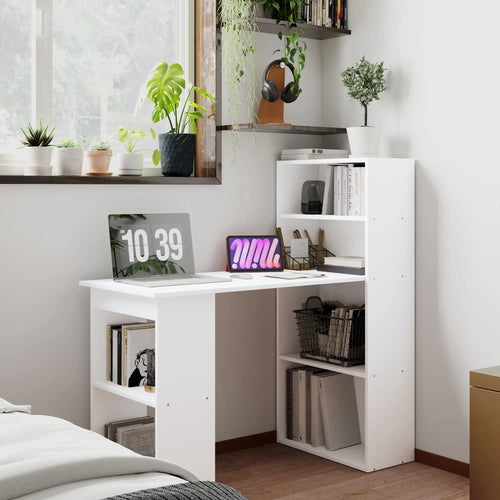 Modern Computer Desk With Storage Shelves, Writing Table For Home Office