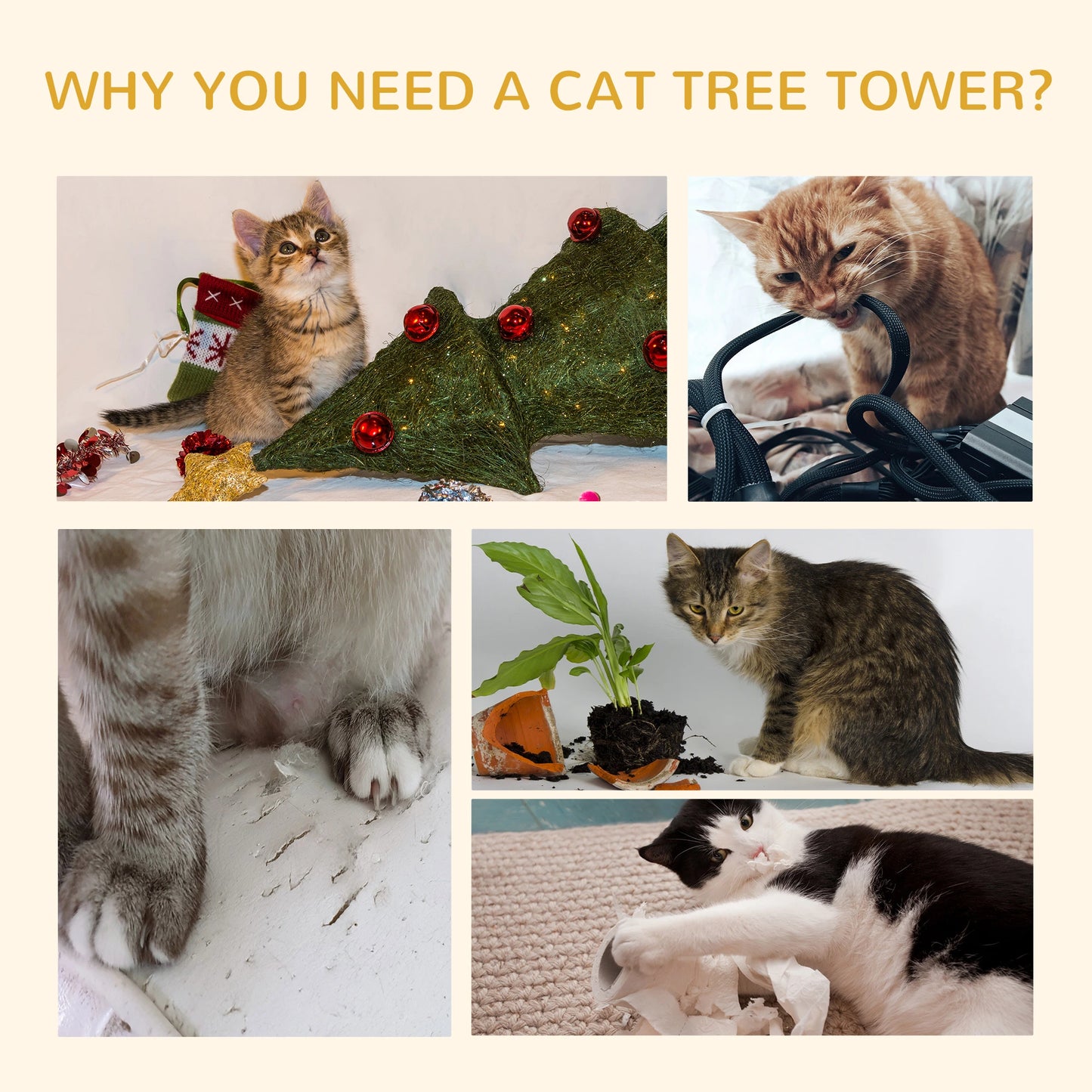 94"-102" Floor to Ceiling Cat Tree, Multi-Level Play House, Scratching Post Floor to Ceiling Cat Trees at Gallery Canada