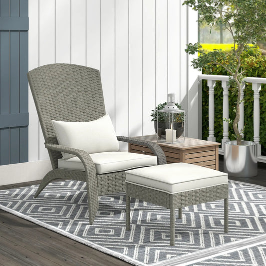 Wicker Adirondack Chair with Ottoman, Grey/Cream White Patio Chairs Grey, Cream White at Gallery Canada