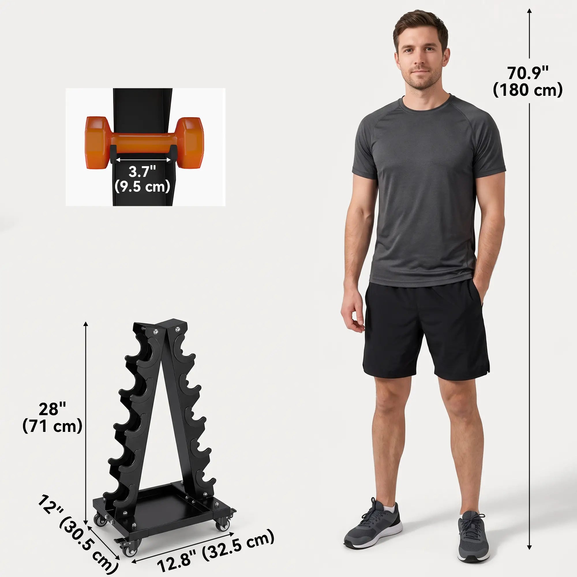 5-Tier Dumbbell Rack, A-Frame Weight Stand with Tray and Wheels, 264 LBS, Black Dumbbells & Barbells at Gallery Canada