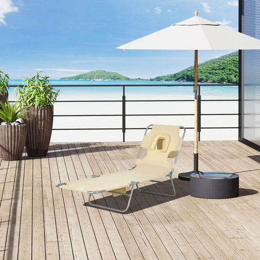 Folding Outdoor Lounge Chair, 5-Level Tanning Chair, Beige Lounger Chairs Beige, Silver at Gallery Canada