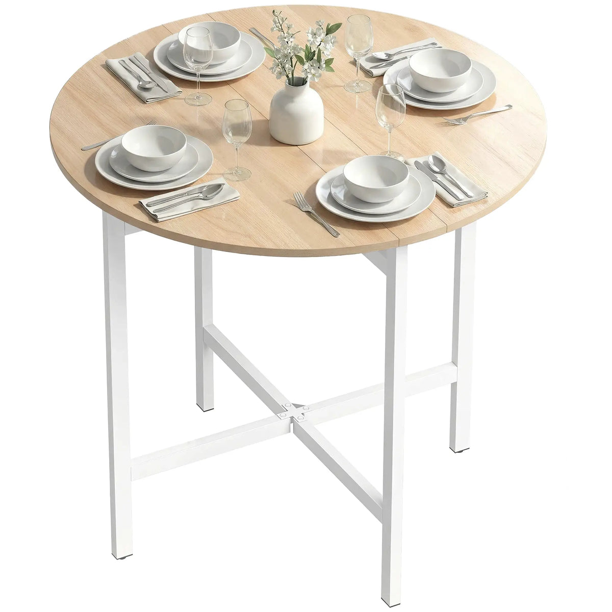 Folding Dining Table For 2-4 People, 31.5" Round Drop Leaf, Natural Wood, Natural Wood Dining Tables Natural Wood at Gallery Canada
