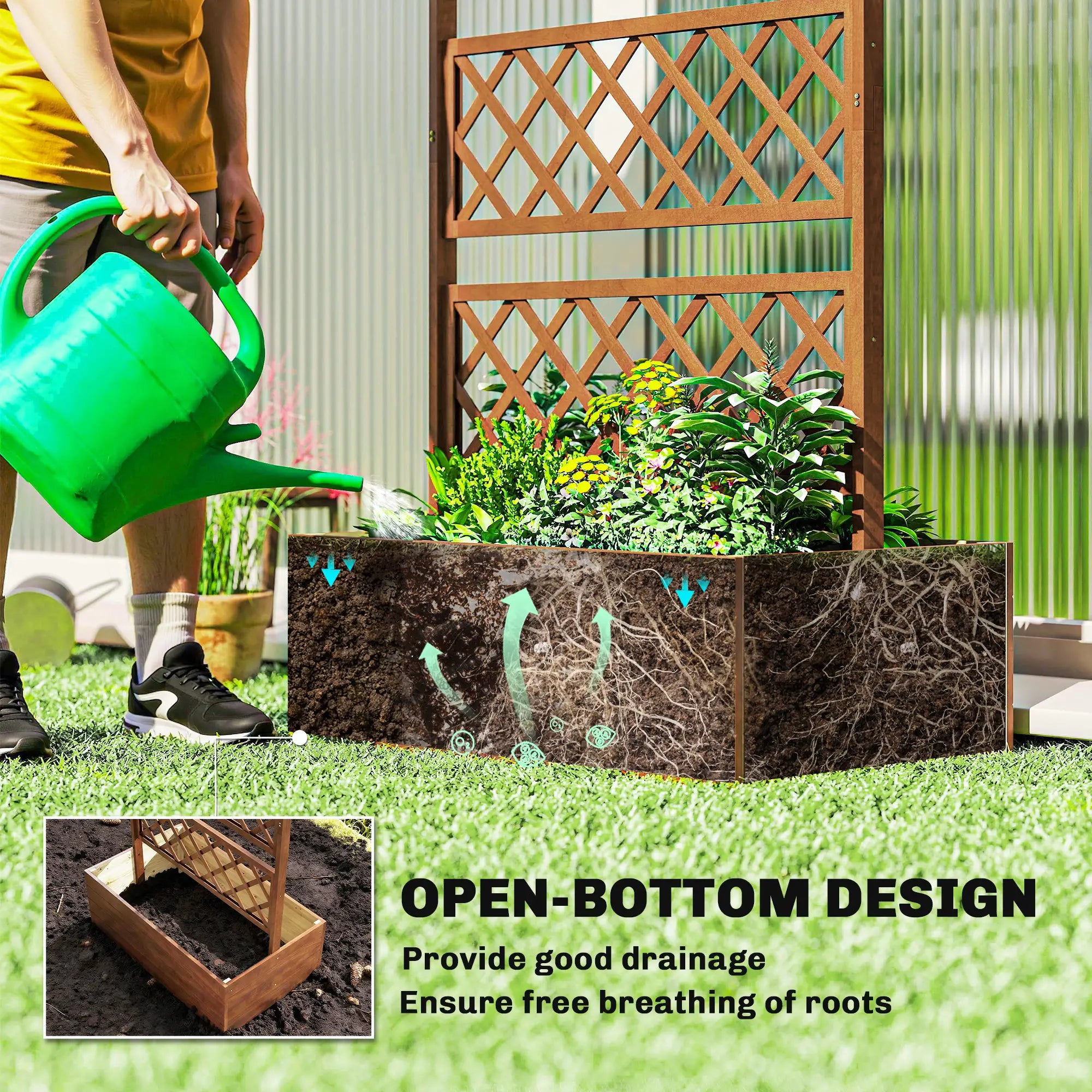 Wooden Planter with Trellis, Raised Garden Bed, Orange Raised Garden Beds at Gallery Canada