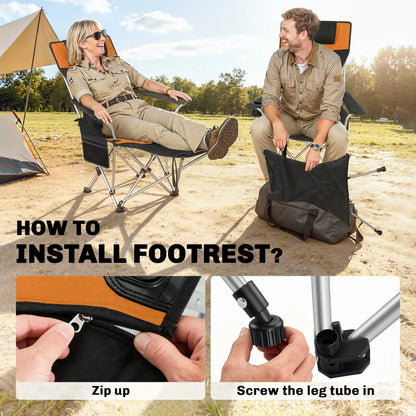Reclining Camping Chair Set With Foot Rest, Headrest, Cup Holder, Storage Bag, Orange Picnic Tables & Camping Chairs at Gallery Canada