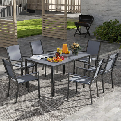 7-Piece Outdoor Dining Set, 6 Stackable Chairs, Rectangle Table, WPC Top Outdoor Dining Sets at Gallery Canada