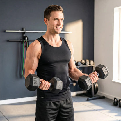 2X35 lbs Rubber Hex Dumbbell Set, Black, Black Dumbbells & Barbells at Gallery Canada