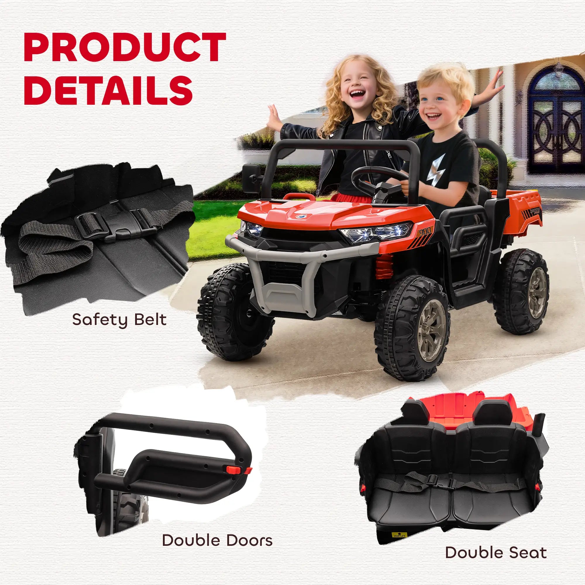 12V Ride On Car, Electric Bucket, Two-Seater, Shovel, Remote Control, Red Electric Toy Cars at Gallery Canada