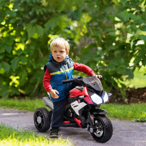 Kids Electric Motorcycle Ride-On Toy, 3 Wheels, Music, Horn, Lights, Red