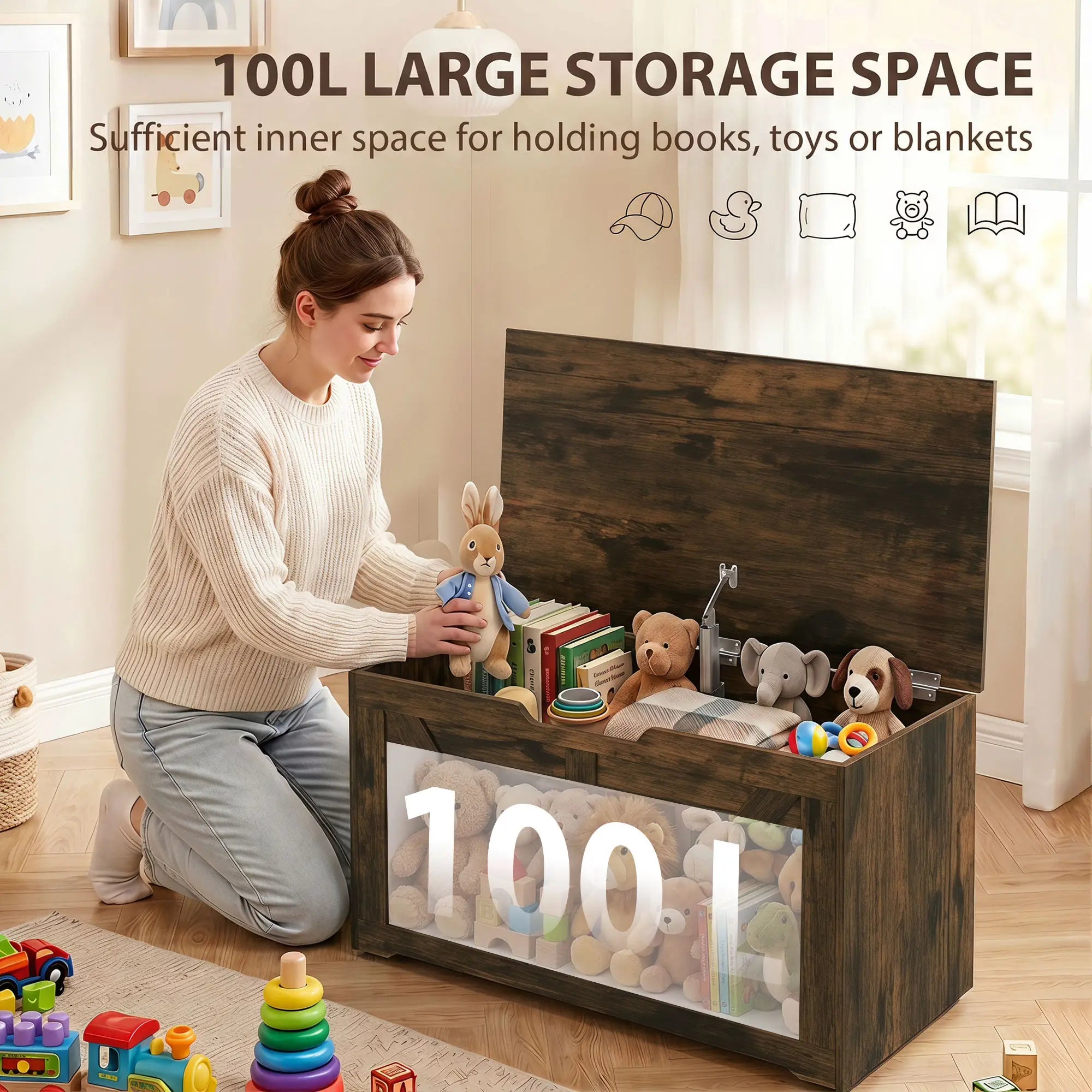 31.5 Inches Storage Chest with Safety Hinge, Rustic Brown Storage Cabinets at Gallery Canada