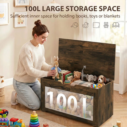 31.5 Inches Storage Chest with Safety Hinge, Rustic Brown Storage Cabinets at Gallery Canada