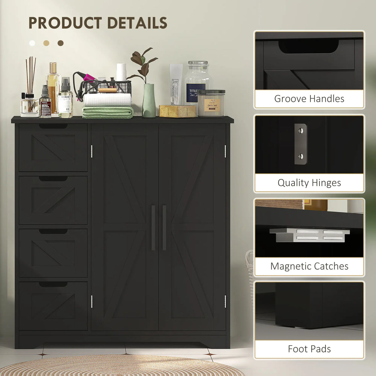 Farmhouse Bathroom Floor Cabinet, Adjustable Shelf, Black Bathroom Cabinets at Gallery Canada