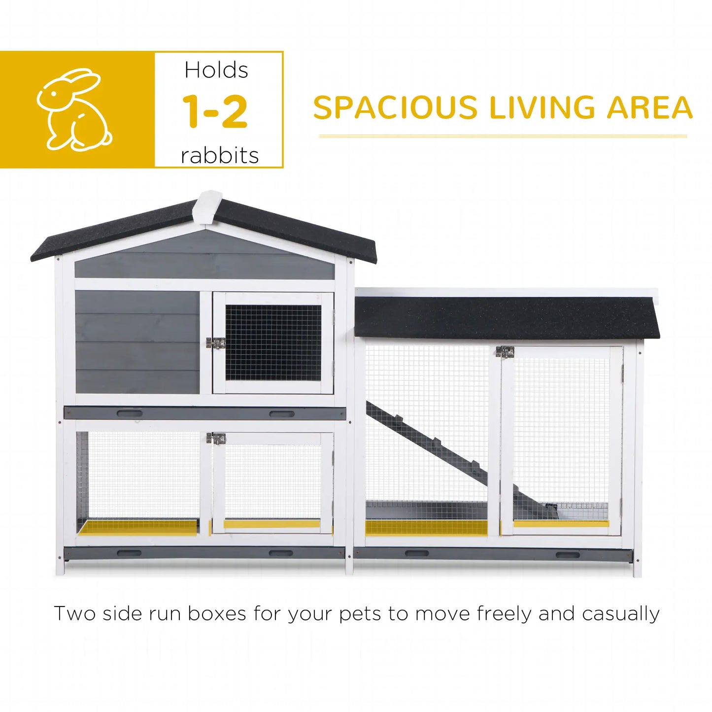 2-Tier Wooden Rabbit Hutch With Ramp, Outdoor Run, Grey Rabbit Hutch at Gallery Canada