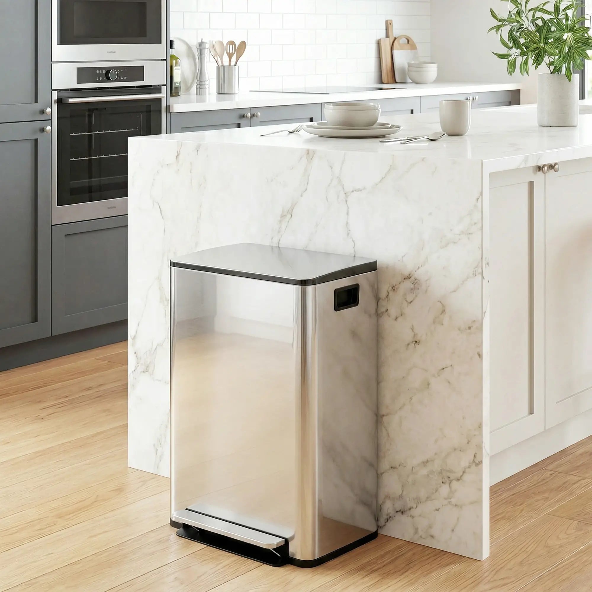 2 x 30L / 7.9 Gallon Dual Trash Can with Removable Inner Buckets and Handles for Kitchen, Office, Bathroom, Silver Household Supplies at Gallery Canada