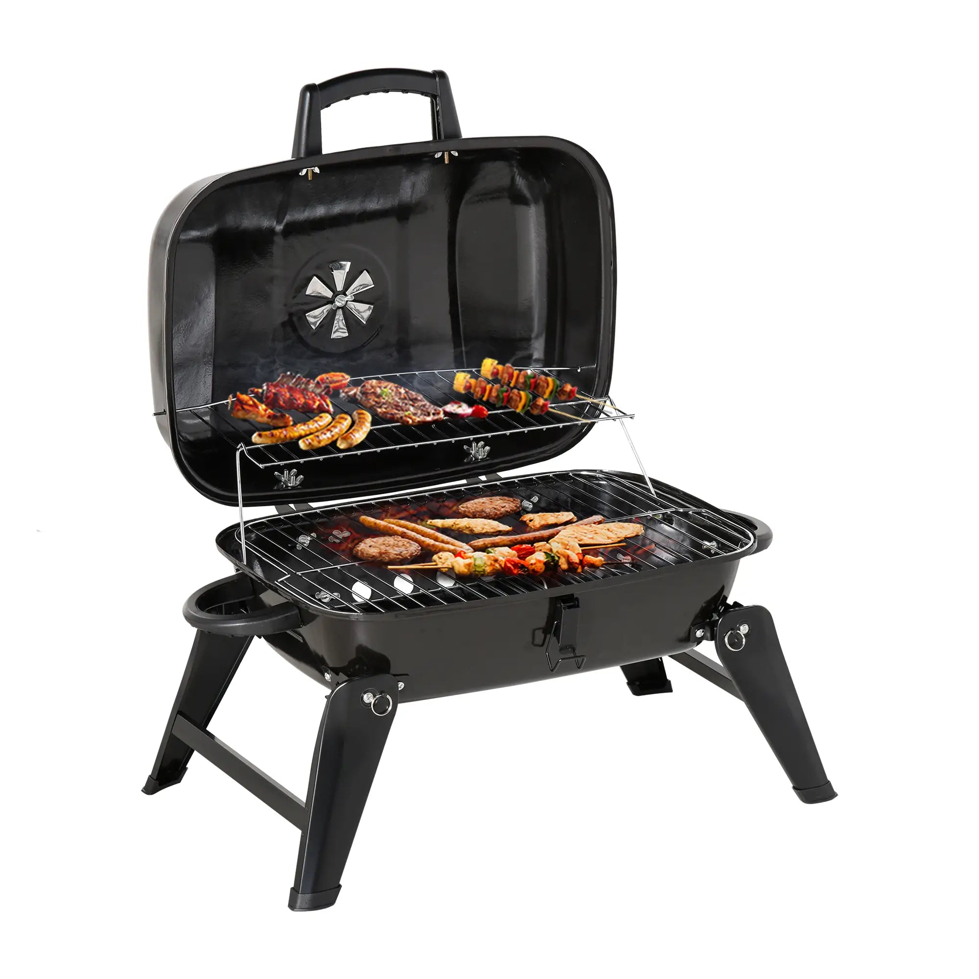 Portable Steel Charcoal Grill, Foldable Outdoor BBQ, 59 x 43 x 39 cm, Black Charcoal BBQ Grils at Gallery Canada
