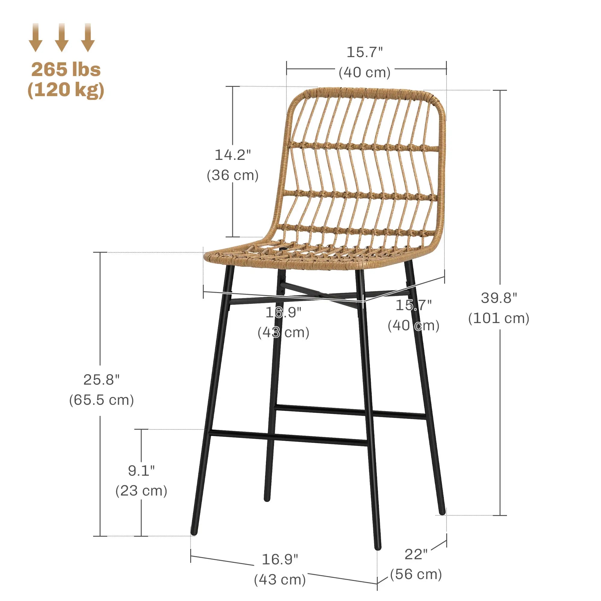 Rattan Counter Height Bar Stools Set Of 2, 26