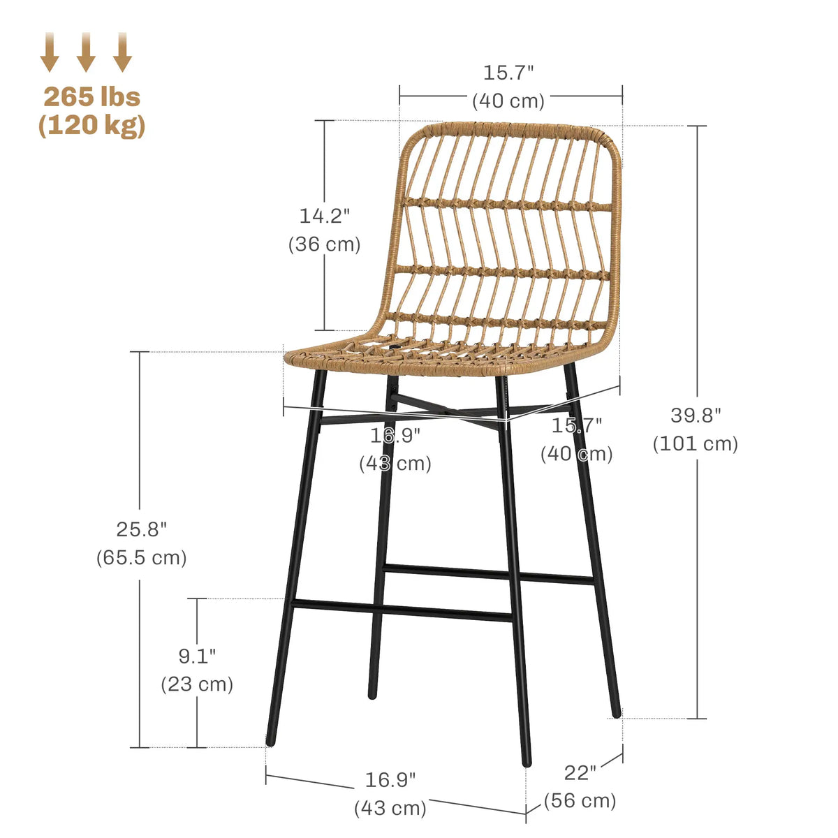 Rattan Counter Height Bar Stools Set Of 2, 26" Counter Stools With Back, Brown Bar Stools at Gallery Canada