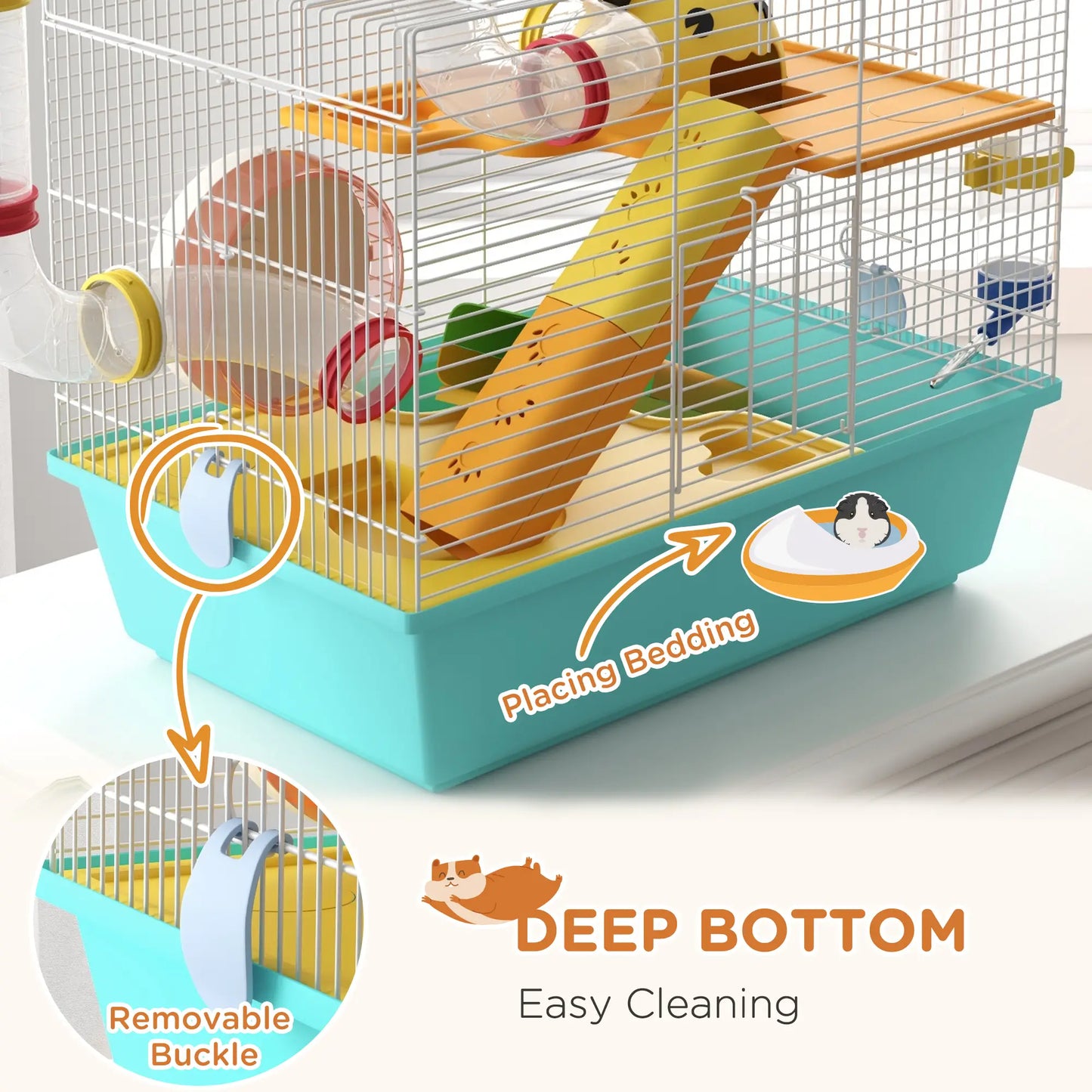 3 Tier Hamster Cage With Tunnels, Water Bottle, Exercise Wheel, 18" x 11" x 15", Light Blue Hamster Cages at Gallery Canada