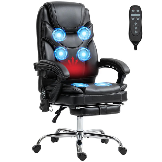 6 Point Vibration Massage Office Chair, PU Leather, Heated, Black Massage Chairs Black at Gallery Canada