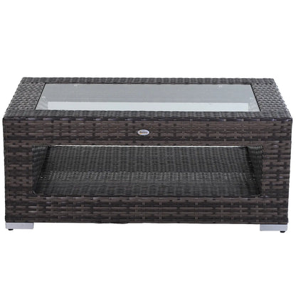 2-Tier Rattan Patio Coffee Table, PE Wicker, Tempered Glass Top, Storage Coffee Tables at Gallery Canada