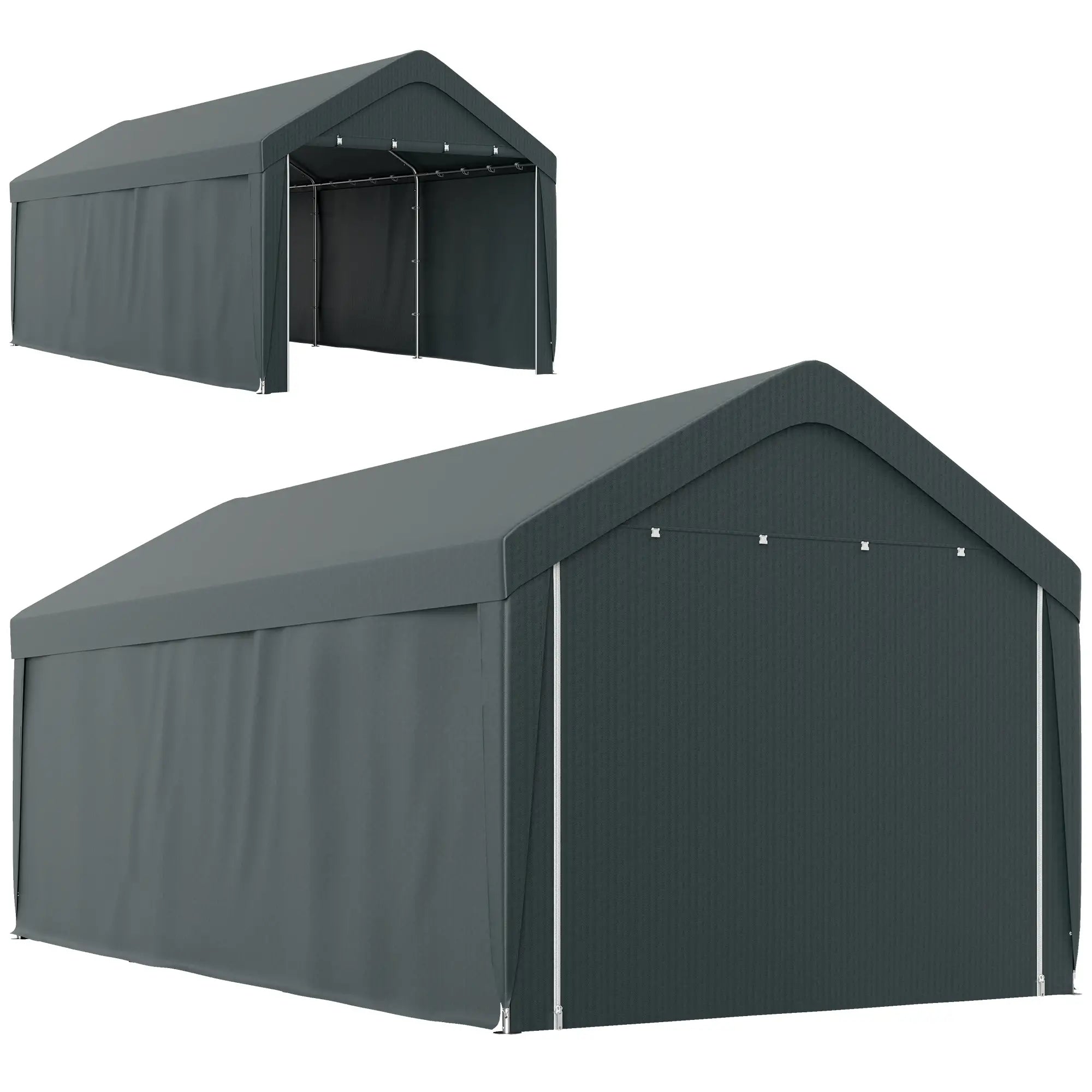 10 x 20 ft Portable Carport, 2 Roll-Up Doors, Removable Sidewalls, Dark Grey Car Shelters Dark Grey at Gallery Canada
