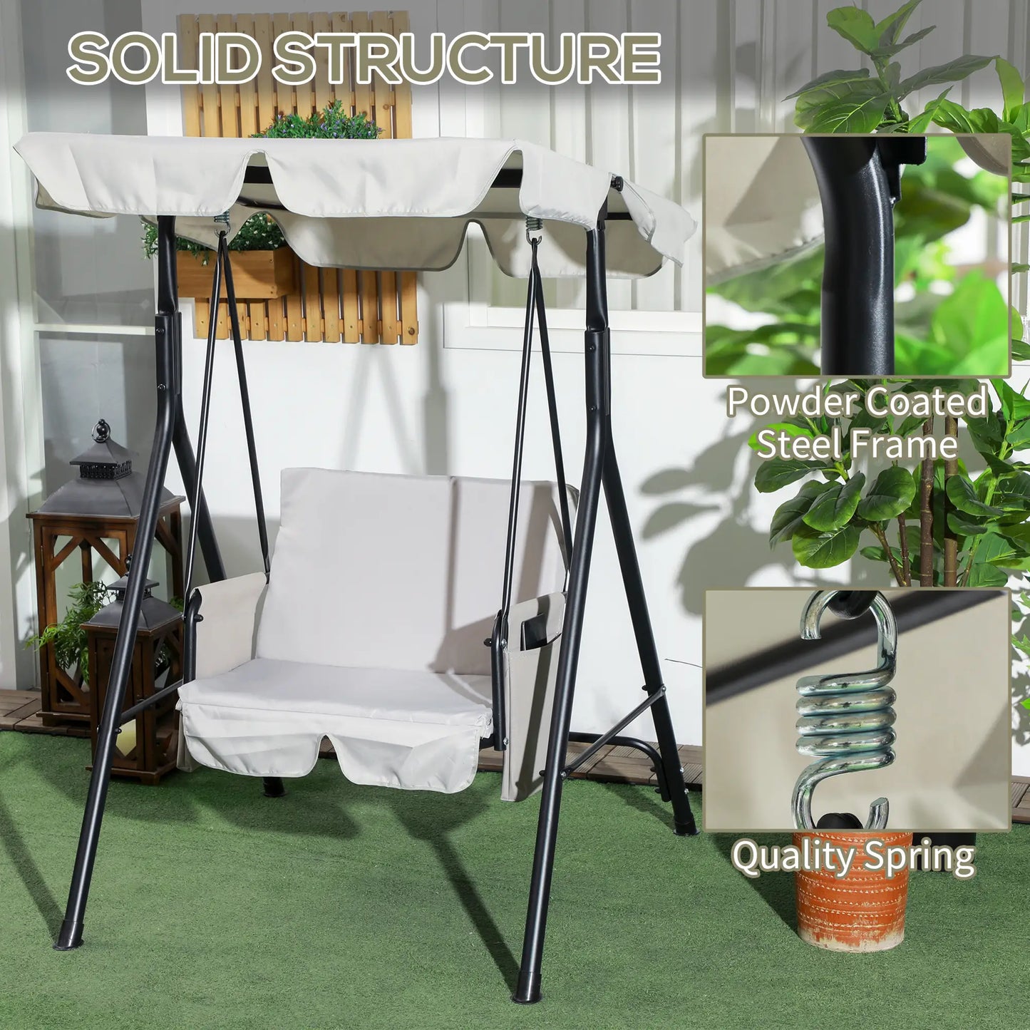 1-Seat Outdoor Porch Swing Patio Swing with Adjustable Canopy, Removable Seat and Back Cushion for Garden, Poolside Patio Swings with Stand at Gallery Canada