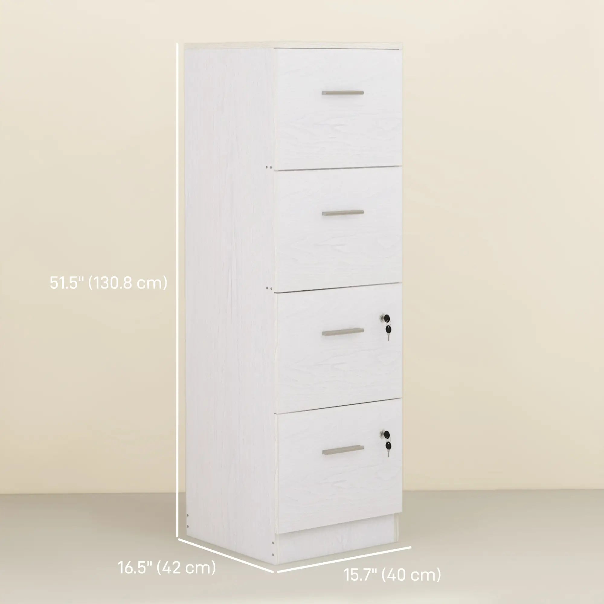 4 Drawer Vertical Filing Cabinet with Lock, Adjustable Hanging Bar, White Office Cabinets & Cupboards at Gallery Canada