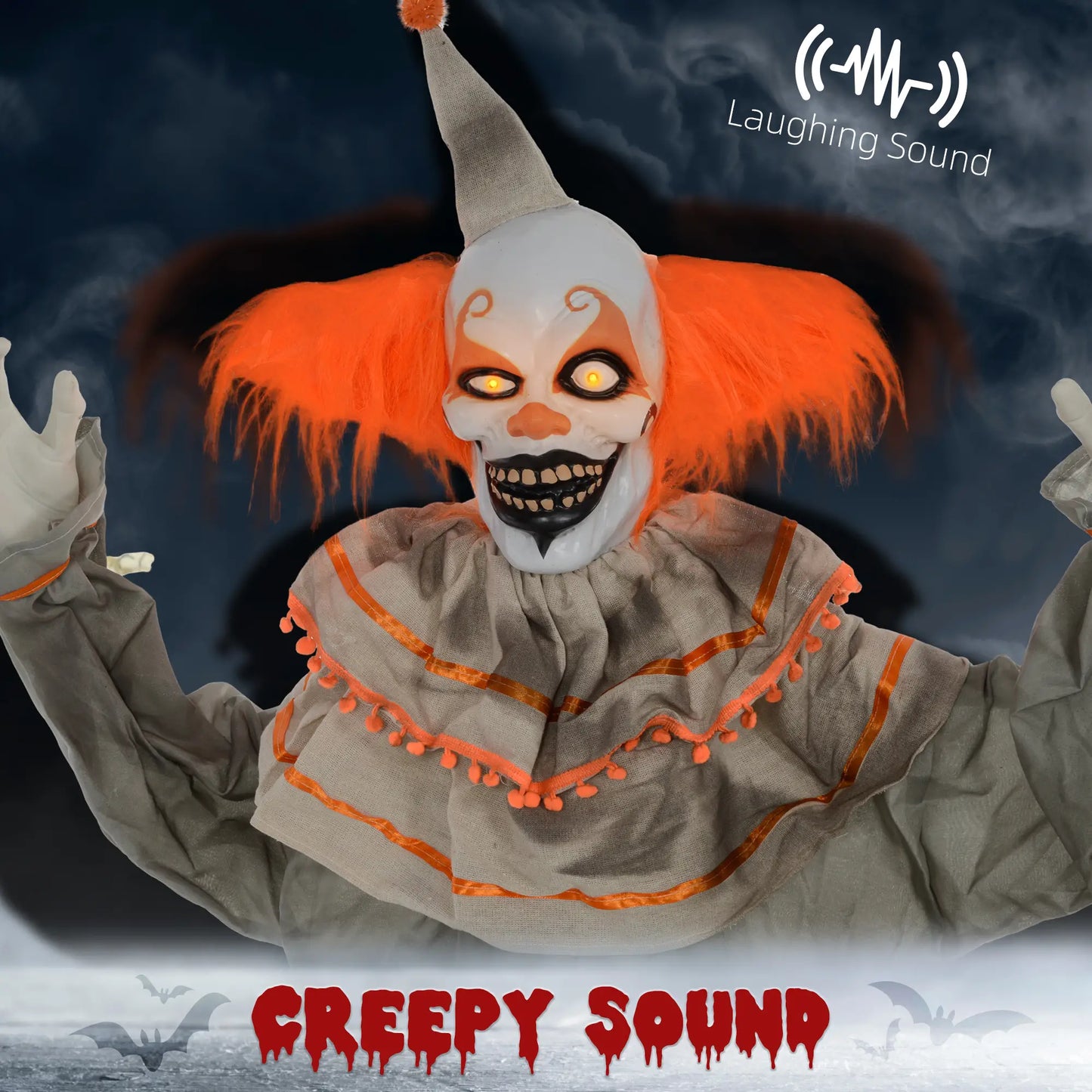 6' Classic Clown Halloween Decoration, Animatronic, Motion Activated, Orange Halloween Decorations at Gallery Canada