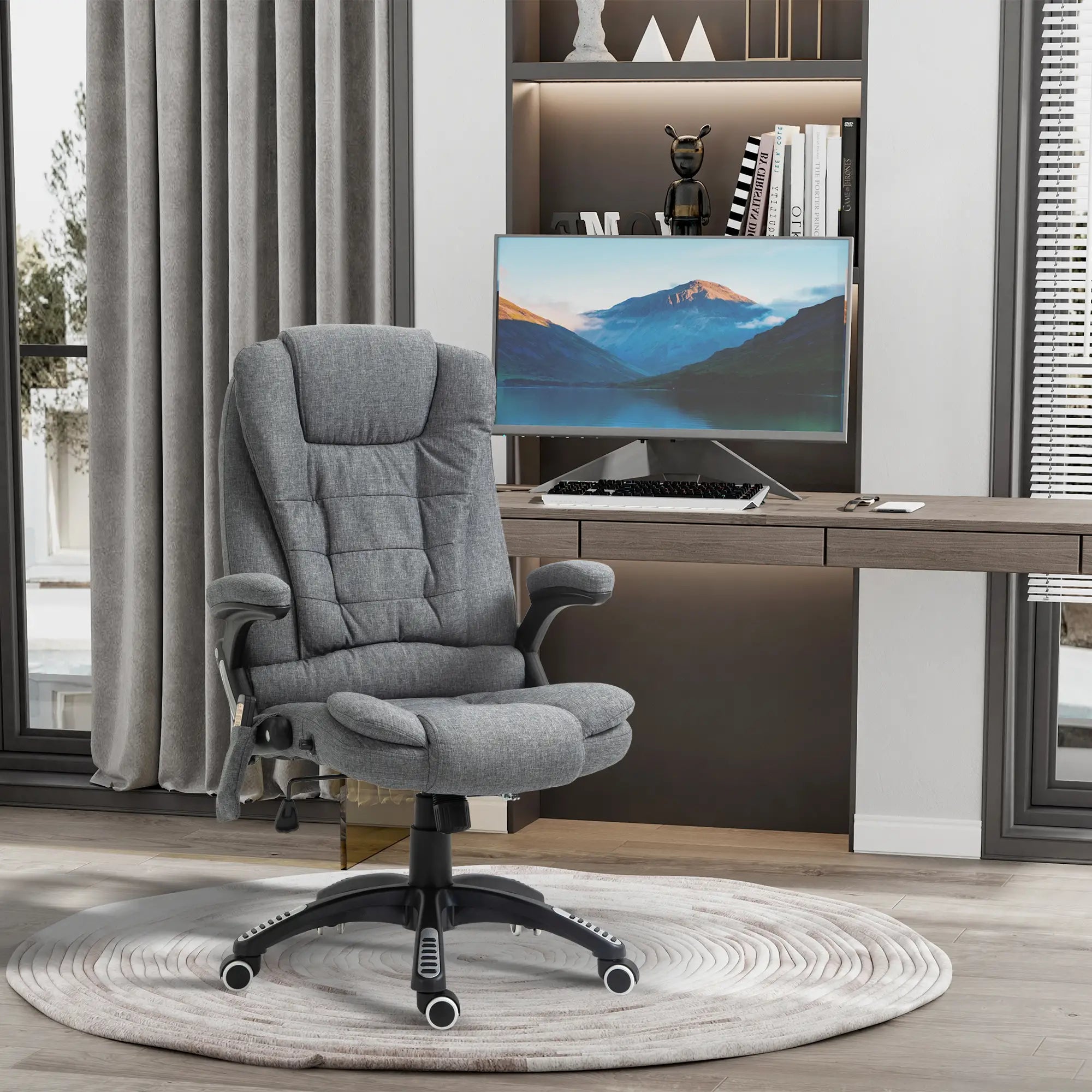 6 Point Vibrating Massage Chair, High Back Executive, Reclining, Swivel Wheels, Grey Massage Chairs at Gallery Canada