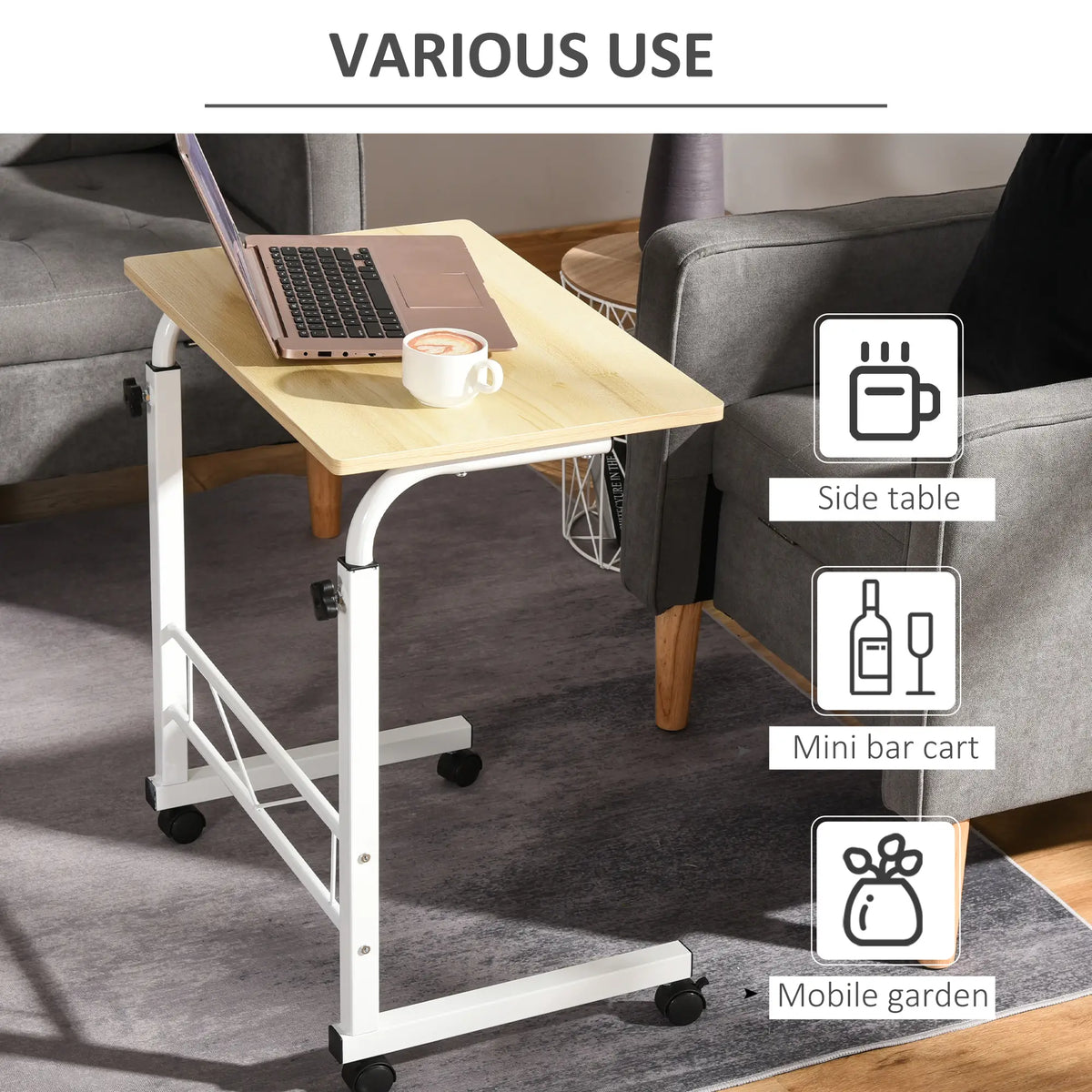 Adjustable Height Mobile Standing Desk, 23.5 Inch, Natural Wood Side Tables at Gallery Canada