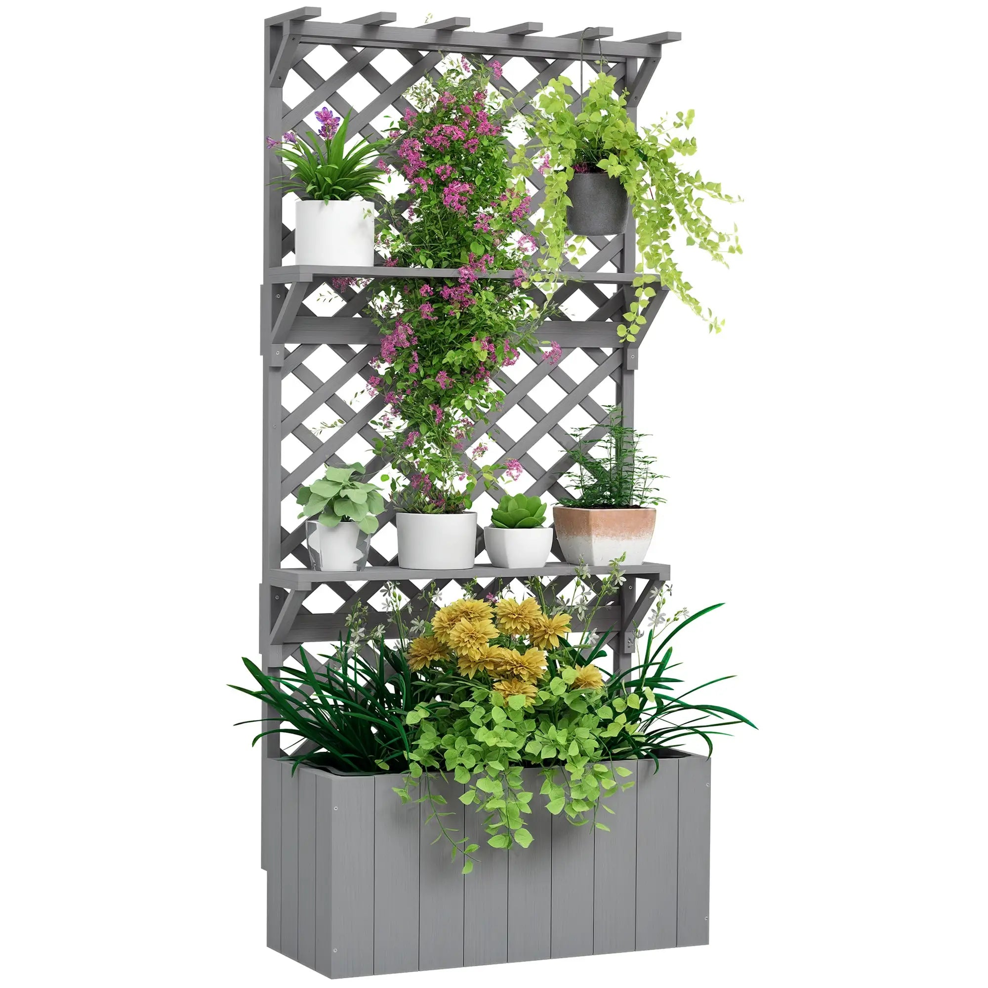 Raised Garden Bed, Wooden Planter with Trellis, Grey Raised Garden Beds at Gallery Canada