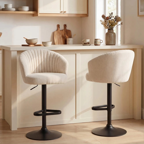 Swivel Counter Height Barstools Set of 2, Adjustable Height, Beige