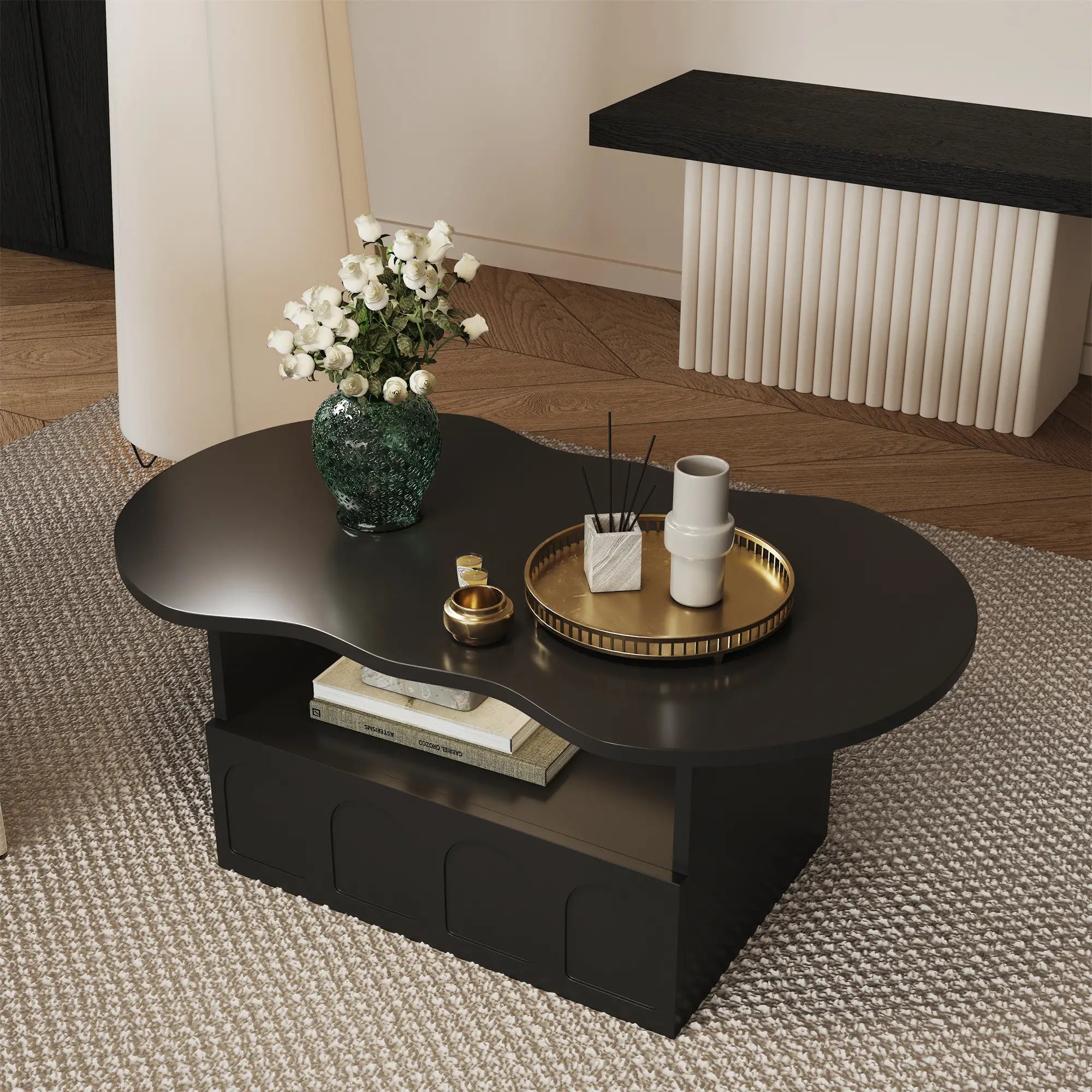 Coffee Table with Drawer, Open Storage, 39.5