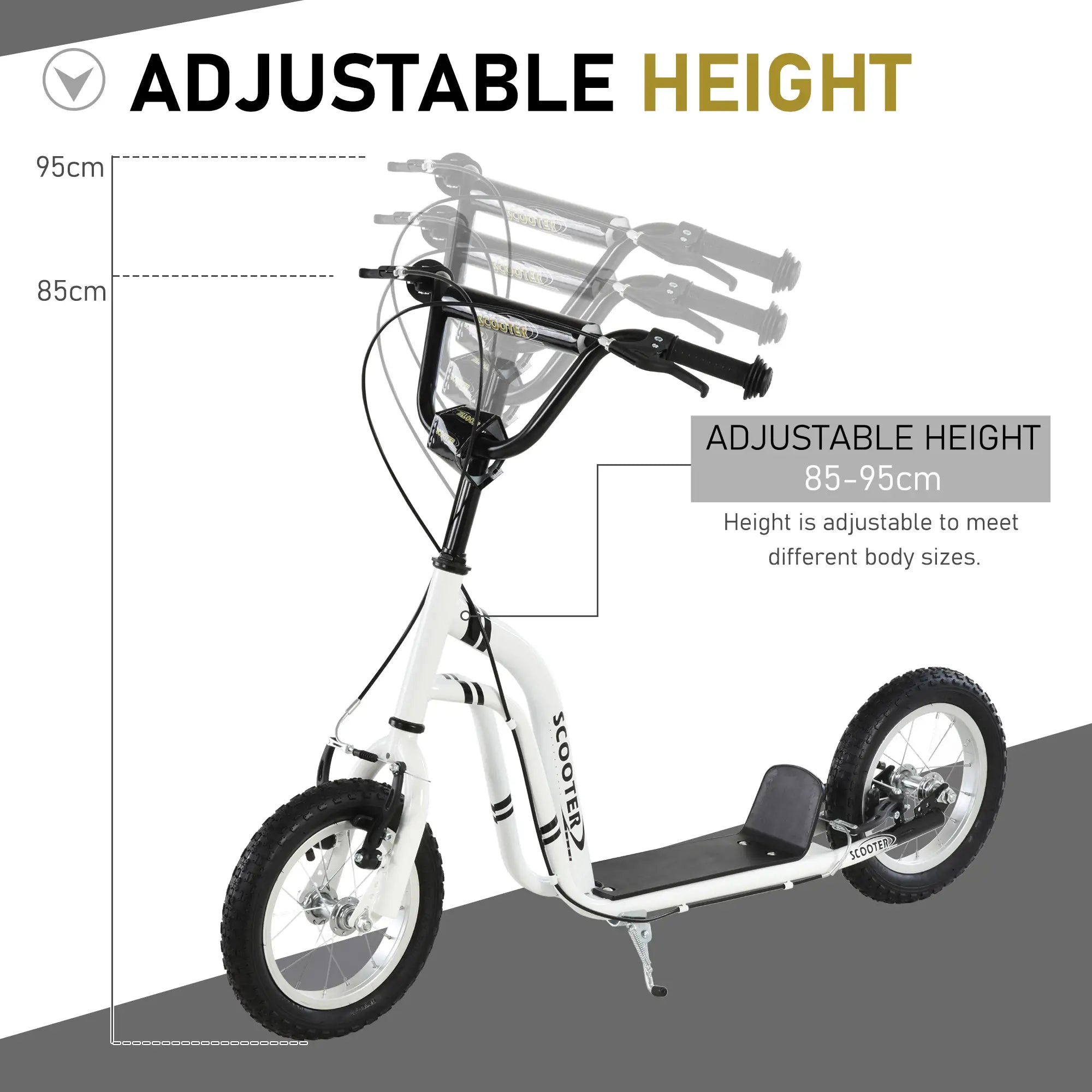 Dual Brakes Kick Scooter, 12-Inch Inflatable Wheel, Age 5+, White Scooters at Gallery Canada