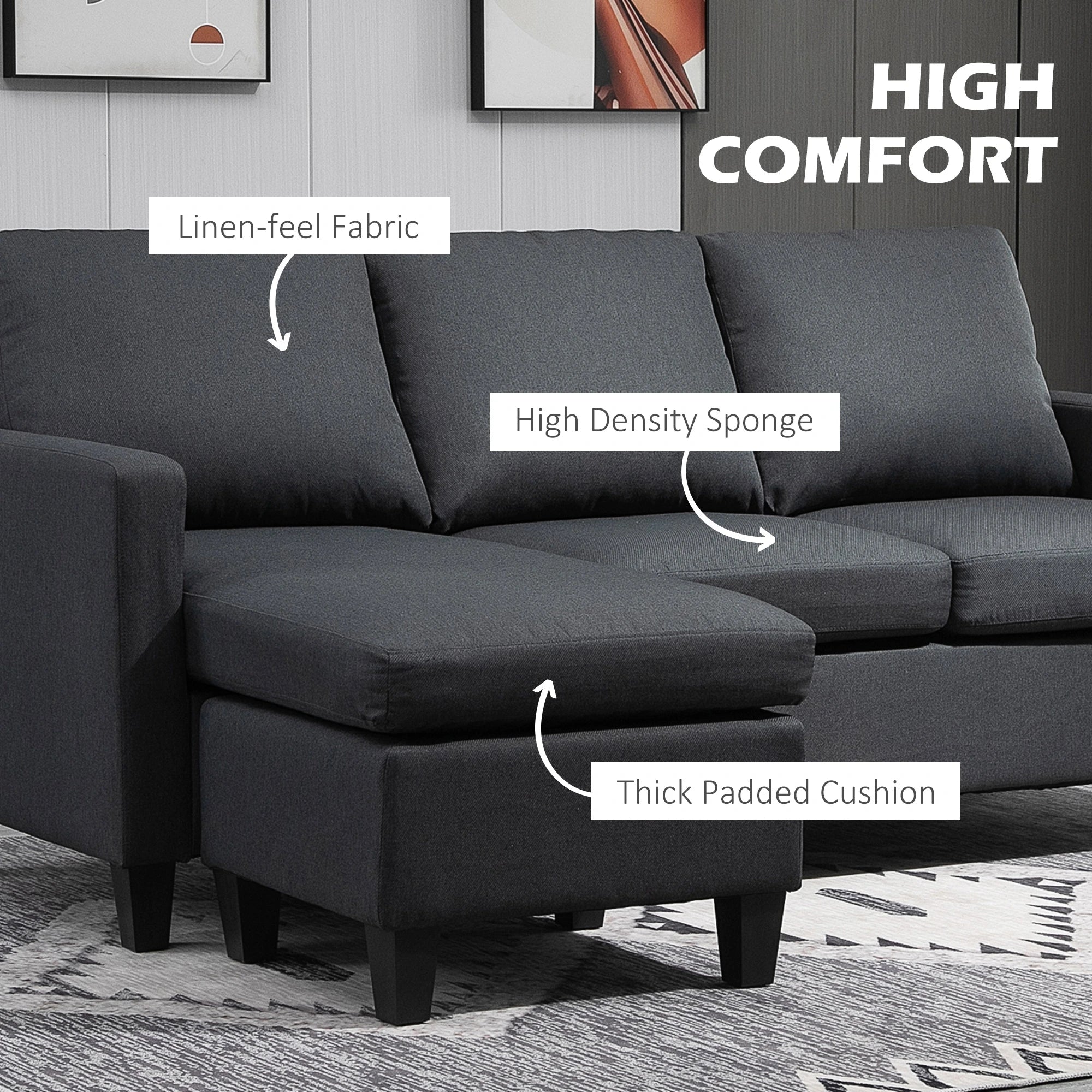 L-Shape Sectional Sofa with Ottoman, Living Room, Dark Grey Sofas & Reclining Chairs at Gallery Canada