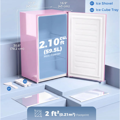 Compact Upright Freezer, 2.1 Cubic Feet, Reversible Door, Pink Small Kitchen Appliances at Gallery Canada