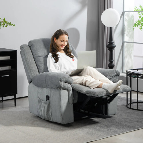 Manual Recliner Chair with Vibration Massage, Side Pockets, Corduroy Reclining Chair for Living Room, Grey