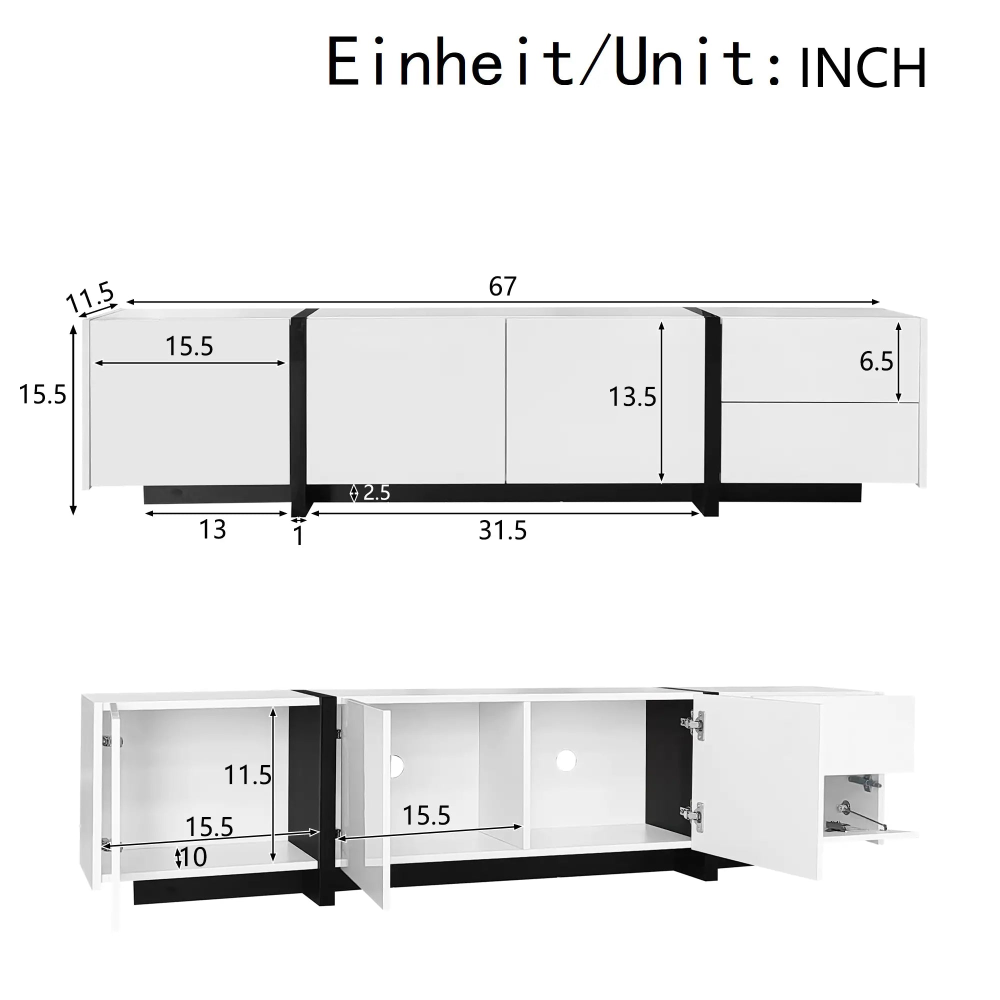 TV Cabinet, High Gloss Finish, Ample Storage, 67