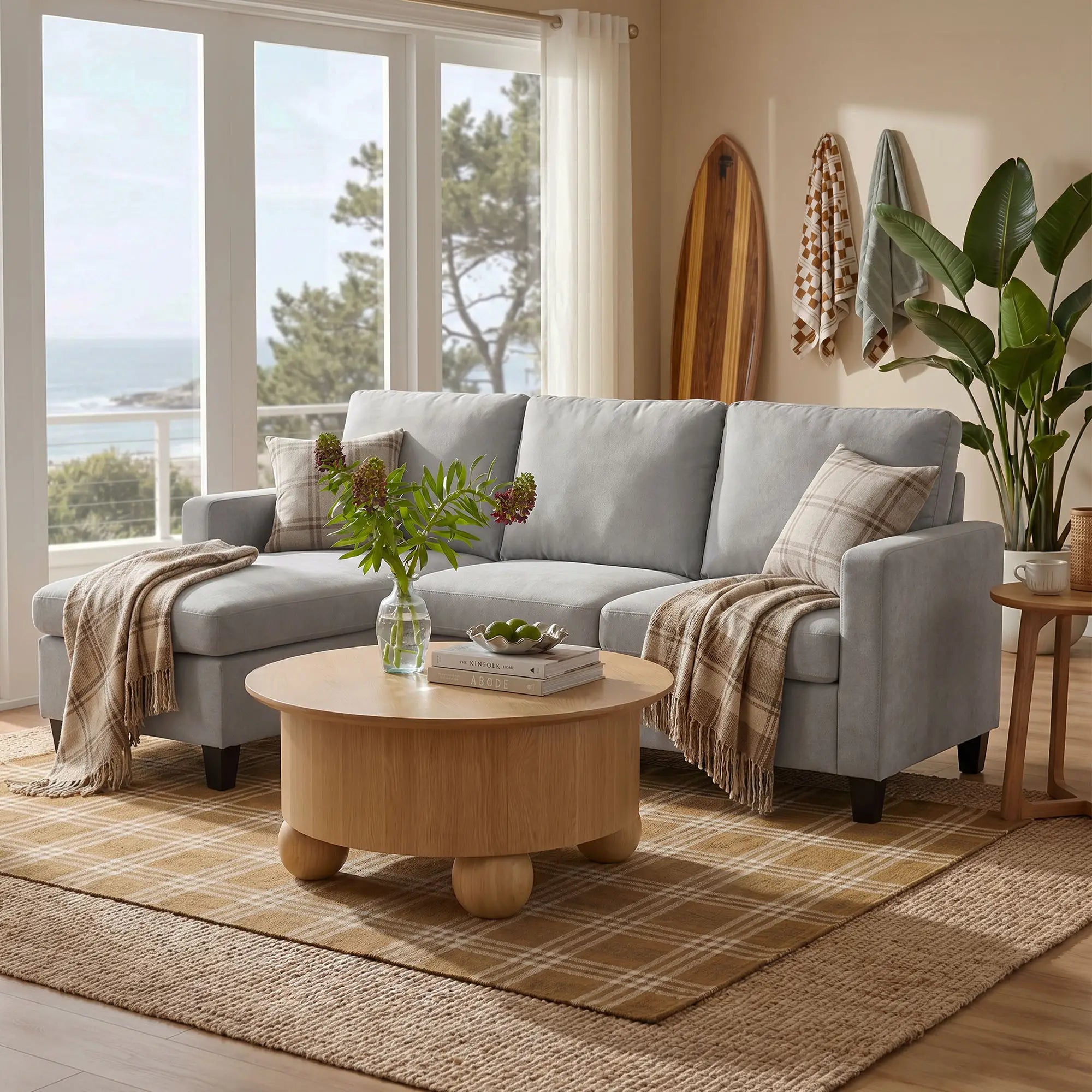 L-Shape Sectional Sofa with Ottoman, Modern Living Room Couch, Light Grey 3-Seater Sofas at Gallery Canada
