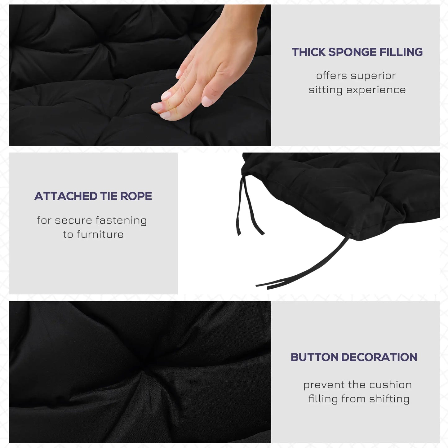 Porch Swing Cushion, Garden Bench Cushion with Backrest, Non-Slip, 39.4" x 38.6", Black Patio Chair Cushions at Gallery Canada