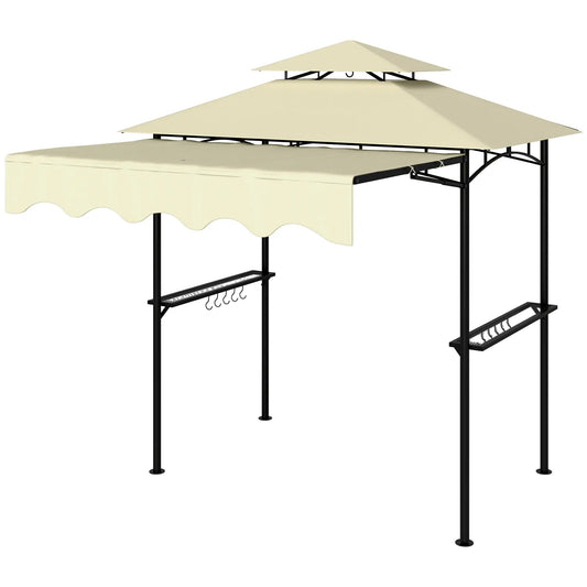 8' x 7.6' Grill Gazebo, Double Tiered, With Side Awning, Beige BBQ Grill Gazebos Beige at Gallery Canada